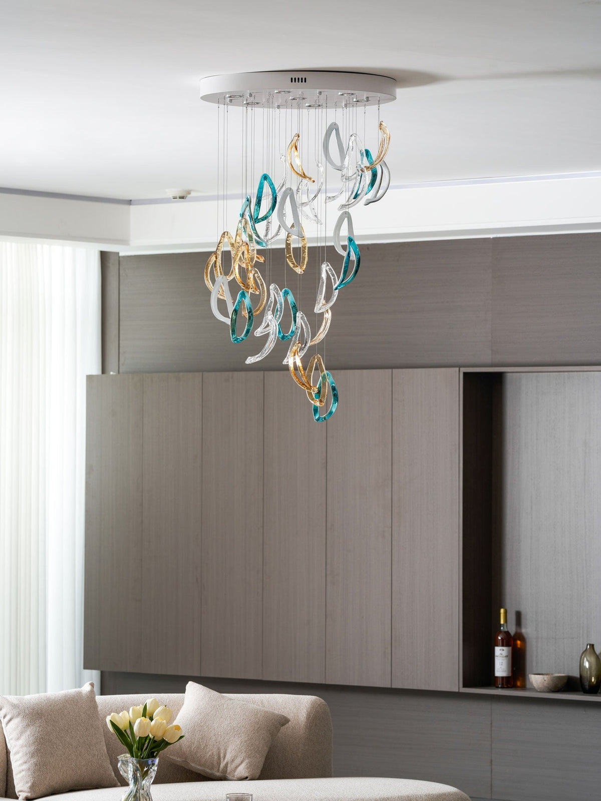 Galaxy Aqua Ripple Glass Meteor Shower Crystal Spiral Chandelier