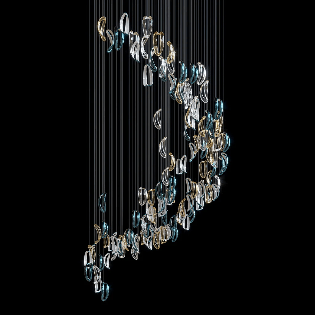 Galaxy Aqua Ripple Glass Meteor Shower Crystal Spiral Chandelier