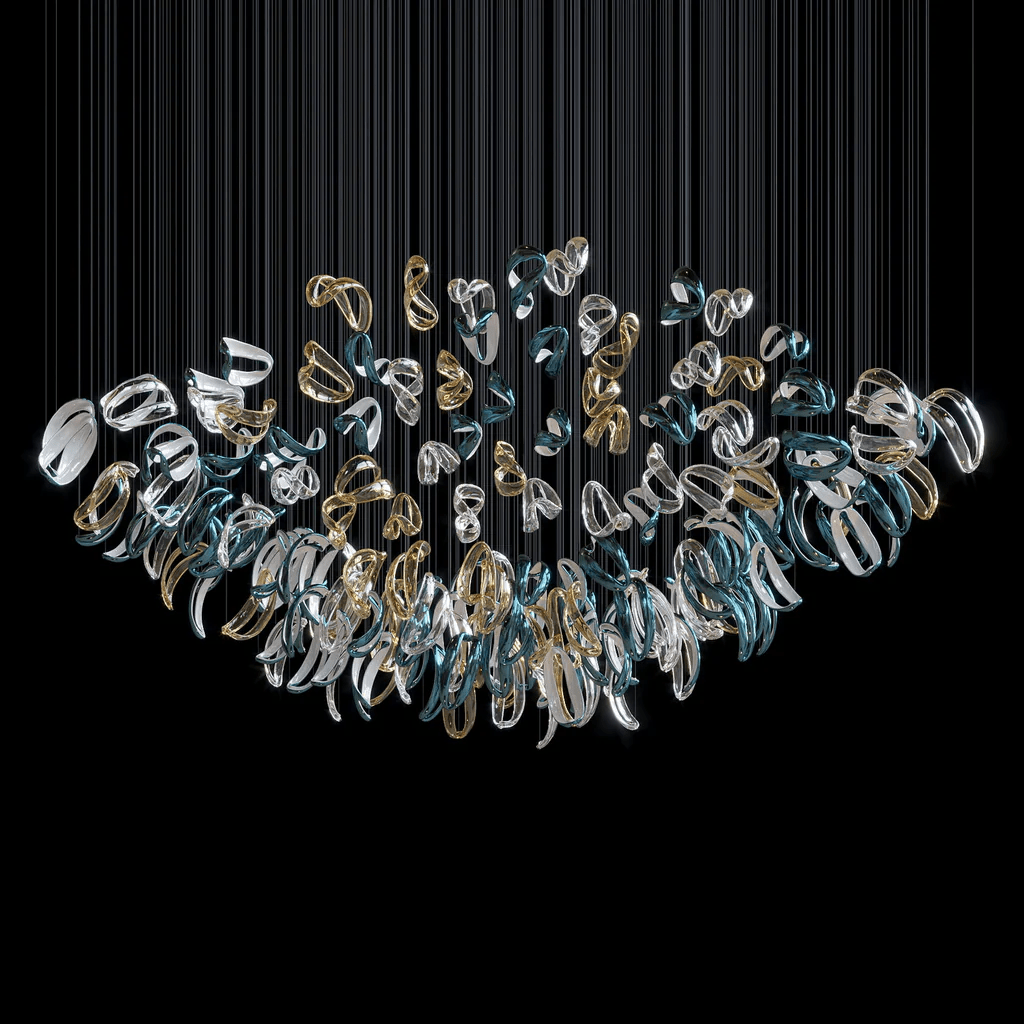 Galaxy Aqua Ripple Glass Meteor Shower Crystal Spiral Chandelier