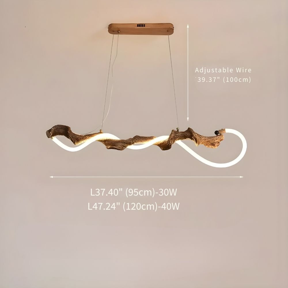 Sculpted Branch Wood-Look Linear Chandelier
