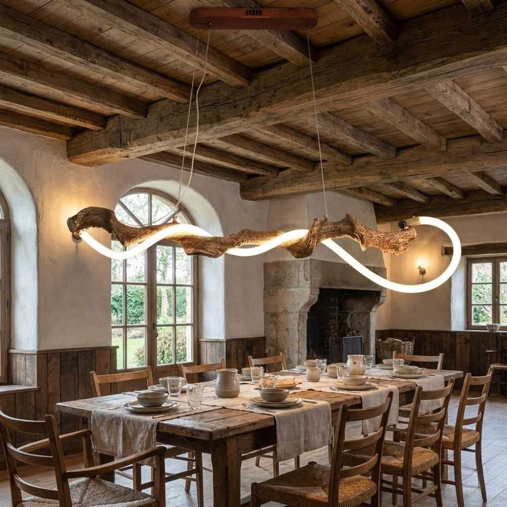 Sculpted Branch Wood-Look Linear Chandelier