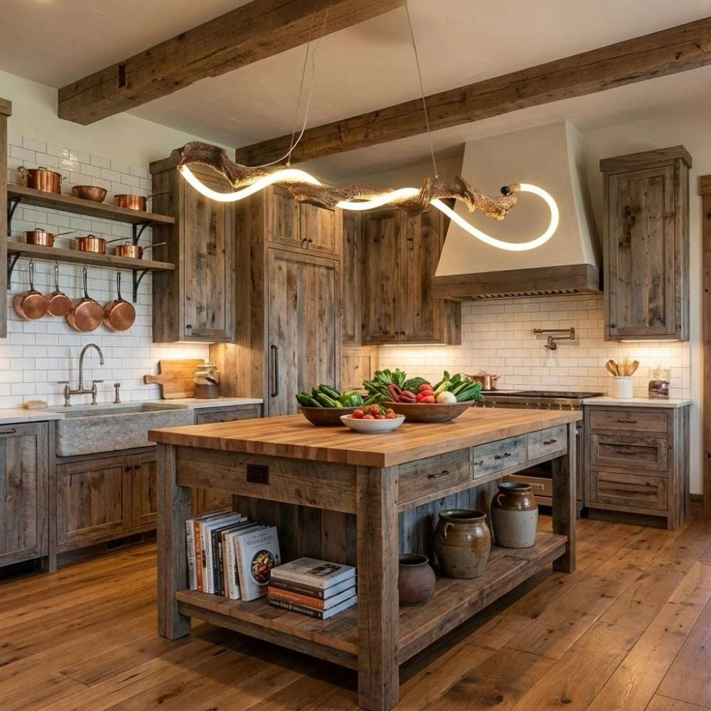 Sculpted Branch Wood-Look Linear Chandelier