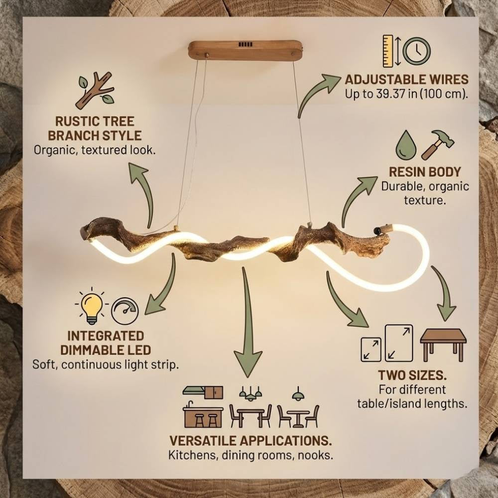 Sculpted Branch Wood-Look Linear Chandelier