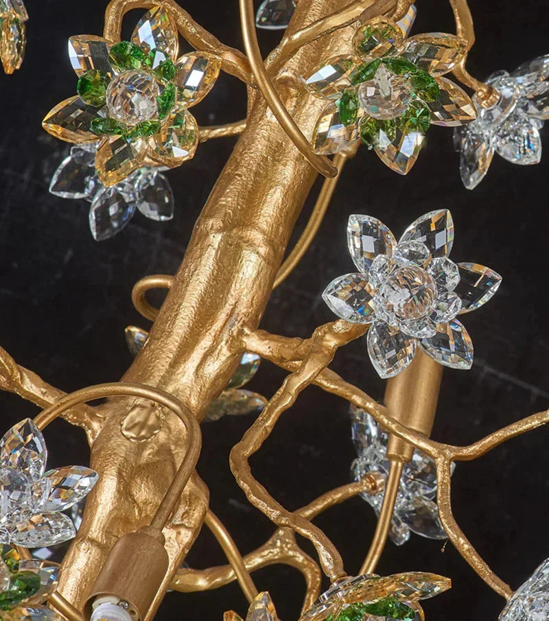 Gilded Branch Floral Brass Crystal Chandelier