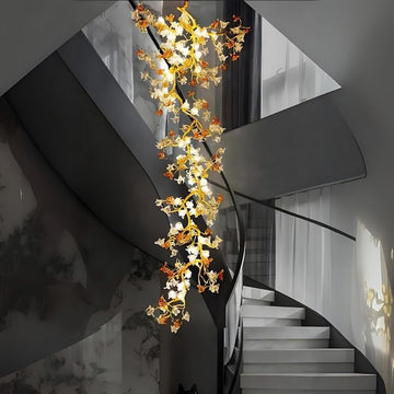 Verdant Branch Copper Vine Glass Flower Stairwell Chandelier