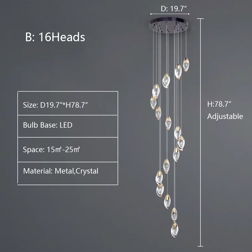 Modern Mango Shape Light Crystal Air Bubbles Pendant Chandelier for Stairs / living Room / high-Ceiling Room