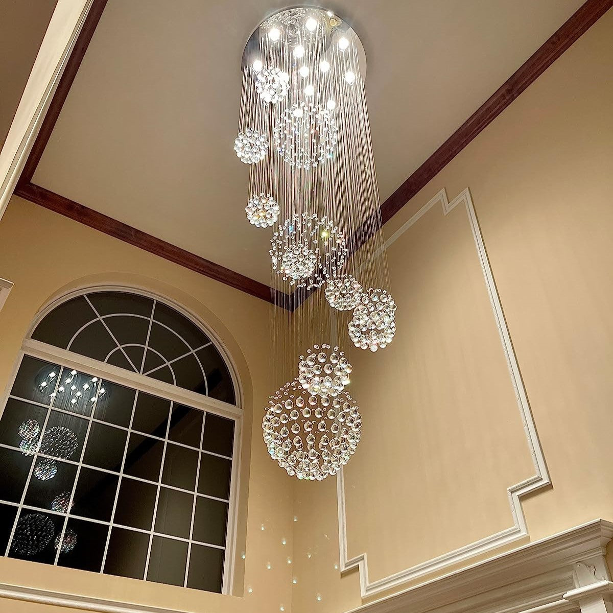 K9 Crystal Raindrop Globe Spiral Chandelier for Entryway and Staircase