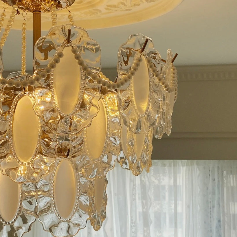 European Vintage Style Luxury Elegant Cream White Chandelier / ceiling Light with White Pearl Chains for
