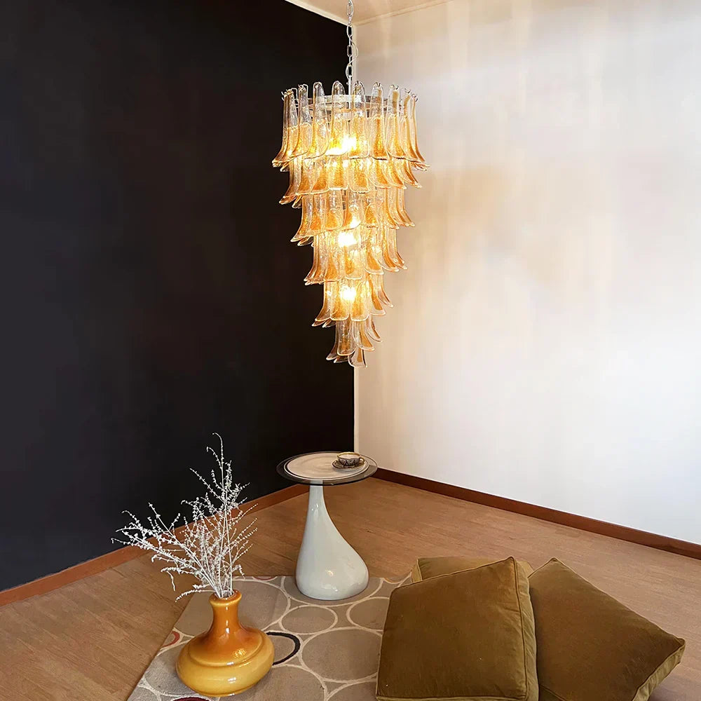 Petals Spiral Murano Transparent Chandelier