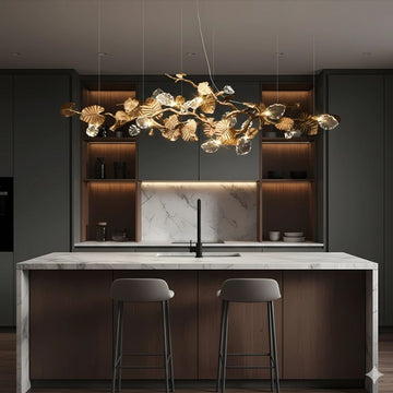 Btria Branch Copper Leaf Linear Chandelier