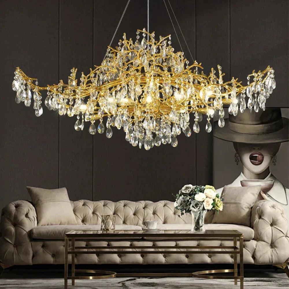 Brastia Gold Crystal Linear Branch Chandelier