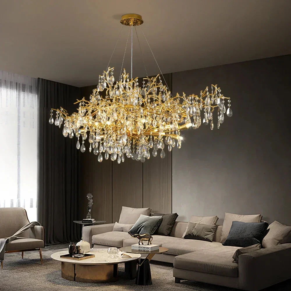 Brastia Gold Crystal Linear Branch Chandelier