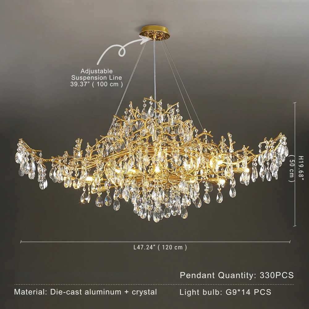 Brastia Gold Crystal Linear Branch Chandelier