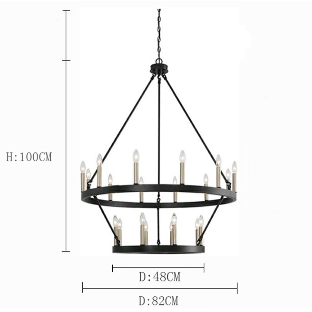Black / Brass Dust Wagon Wheel Chandelier Candle Style Farmhouse Vintage Ceiling Light for Living Room