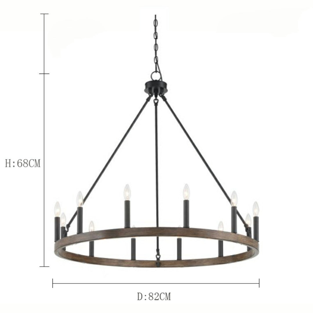 Black / Brass Dust Wagon Wheel Chandelier Candle Style Farmhouse Vintage Ceiling Light for Living Room