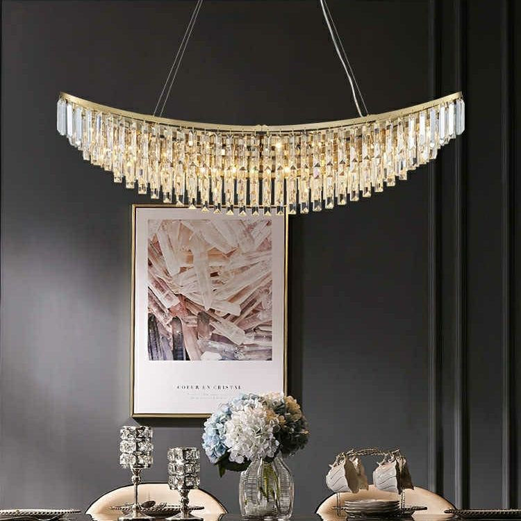 Boat Shaped LED Crystal Chandelier Oval Ceiling Light for Living / Dining Room Table in Brass Finish