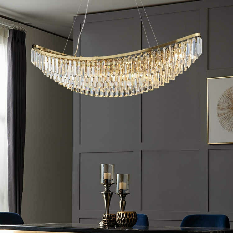 Boat Shaped LED Crystal Chandelier Oval Ceiling Light for Living / Dining Room Table in Brass Finish