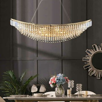 Boat Shaped LED Crystal Chandelier Oval Ceiling Light for Living / Dining Room Table in Brass Finish