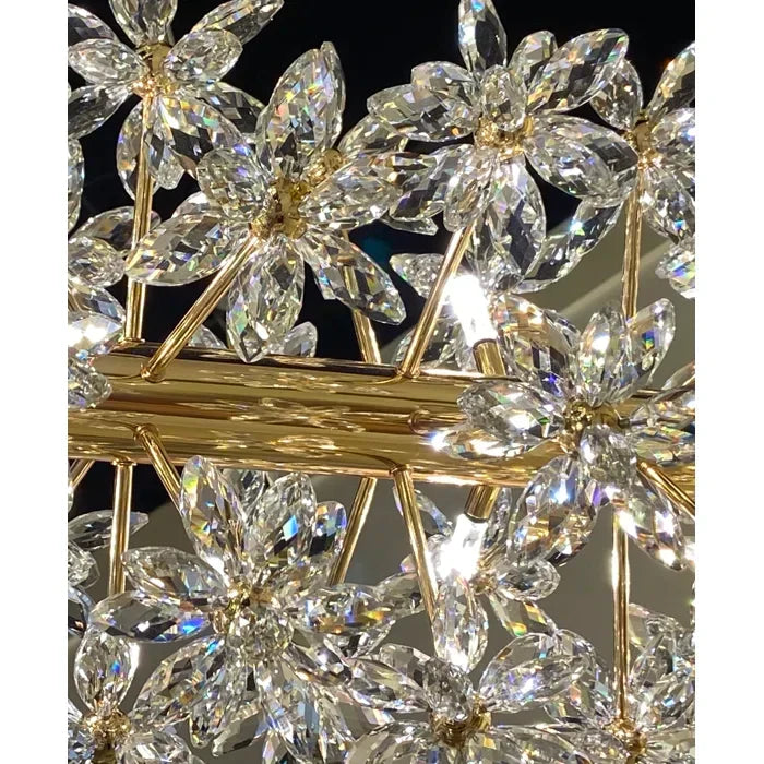 Modern Art Round Crystal Flower Chandelier with Gold Finish for Bedroom and Living Room