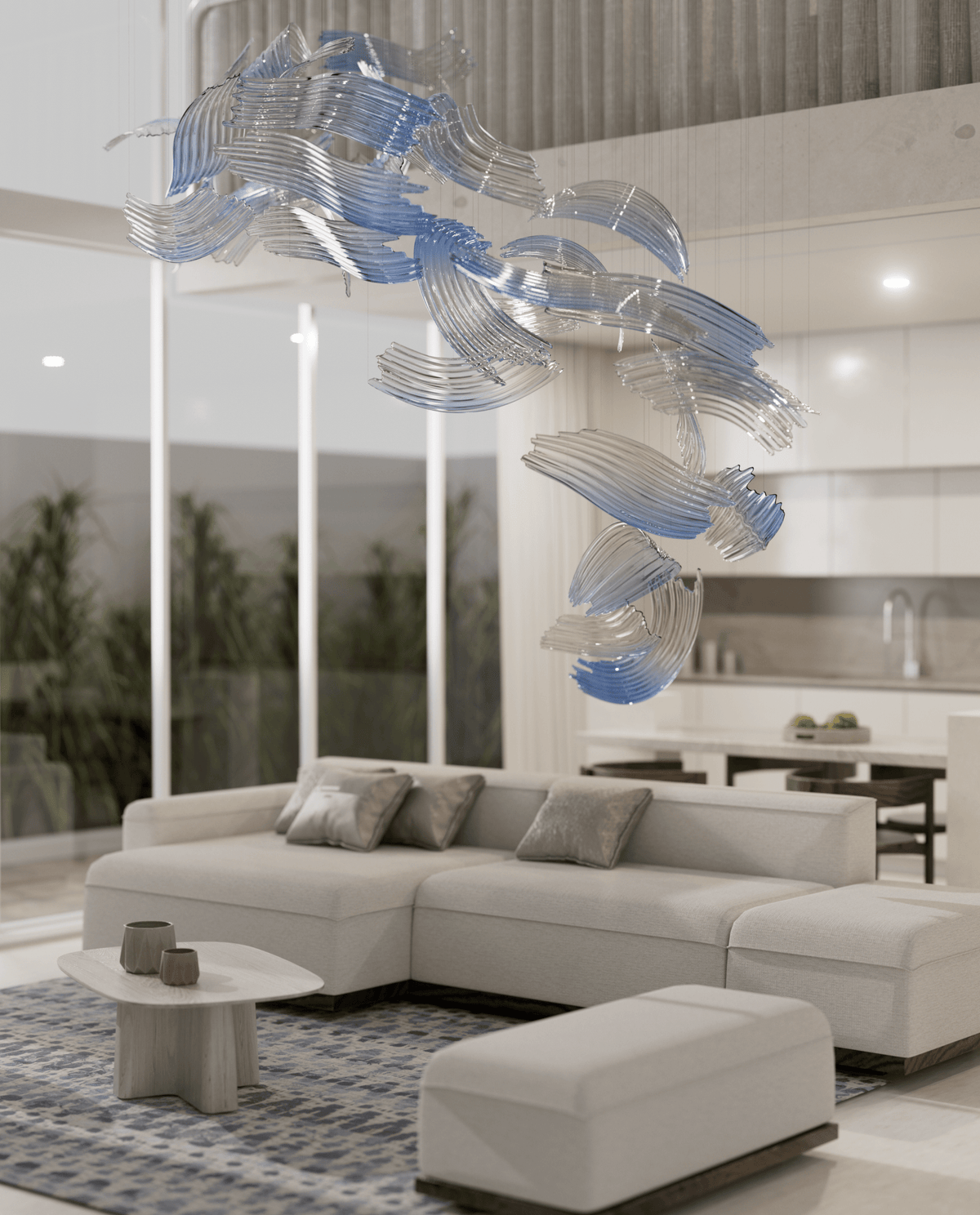 Brush Art Crystal Glass Spiral Chandelier