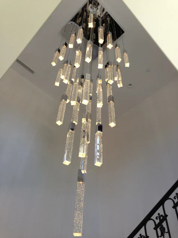 Modern Crystal Stick Chandelier with Glacier Bubble Design in Gold, Chrome, and Black Finish - High-Quality