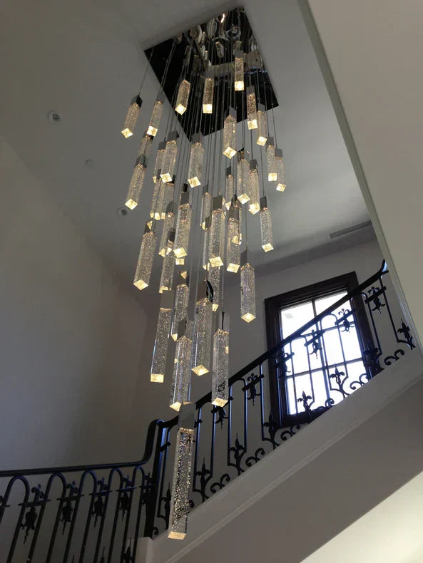 Modern Crystal Stick Chandelier with Glacier Bubble Design in Gold, Chrome, and Black Finish - High-Quality