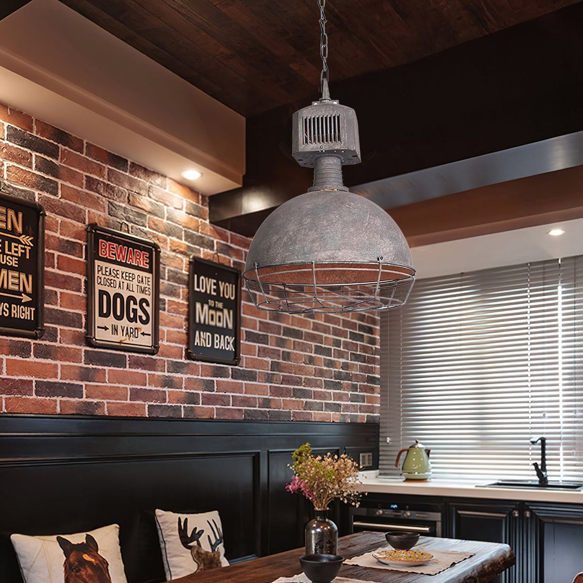 Caged Industrial Metal Pendant Light