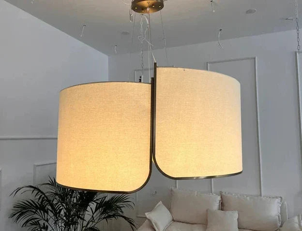 Minimalist Round Slub Cloth Chandelier for Low-Ceiling