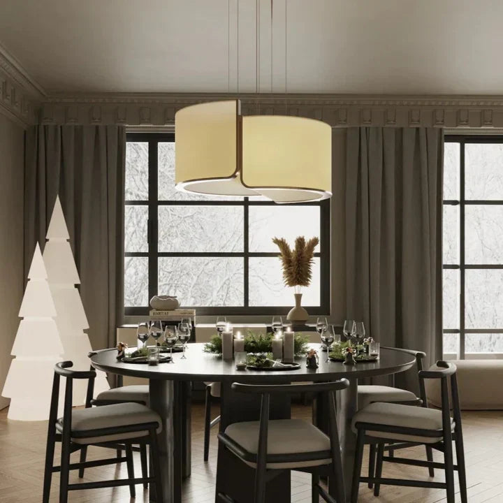 Minimalist Round Slub Cloth Chandelier for Low-Ceiling