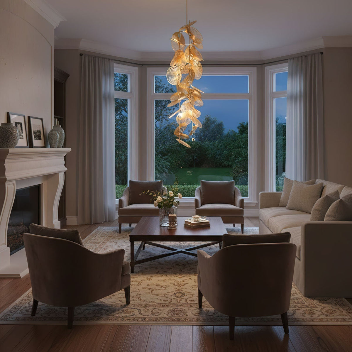 Cattail Leaf Meteor Shower Spiral Chandelier