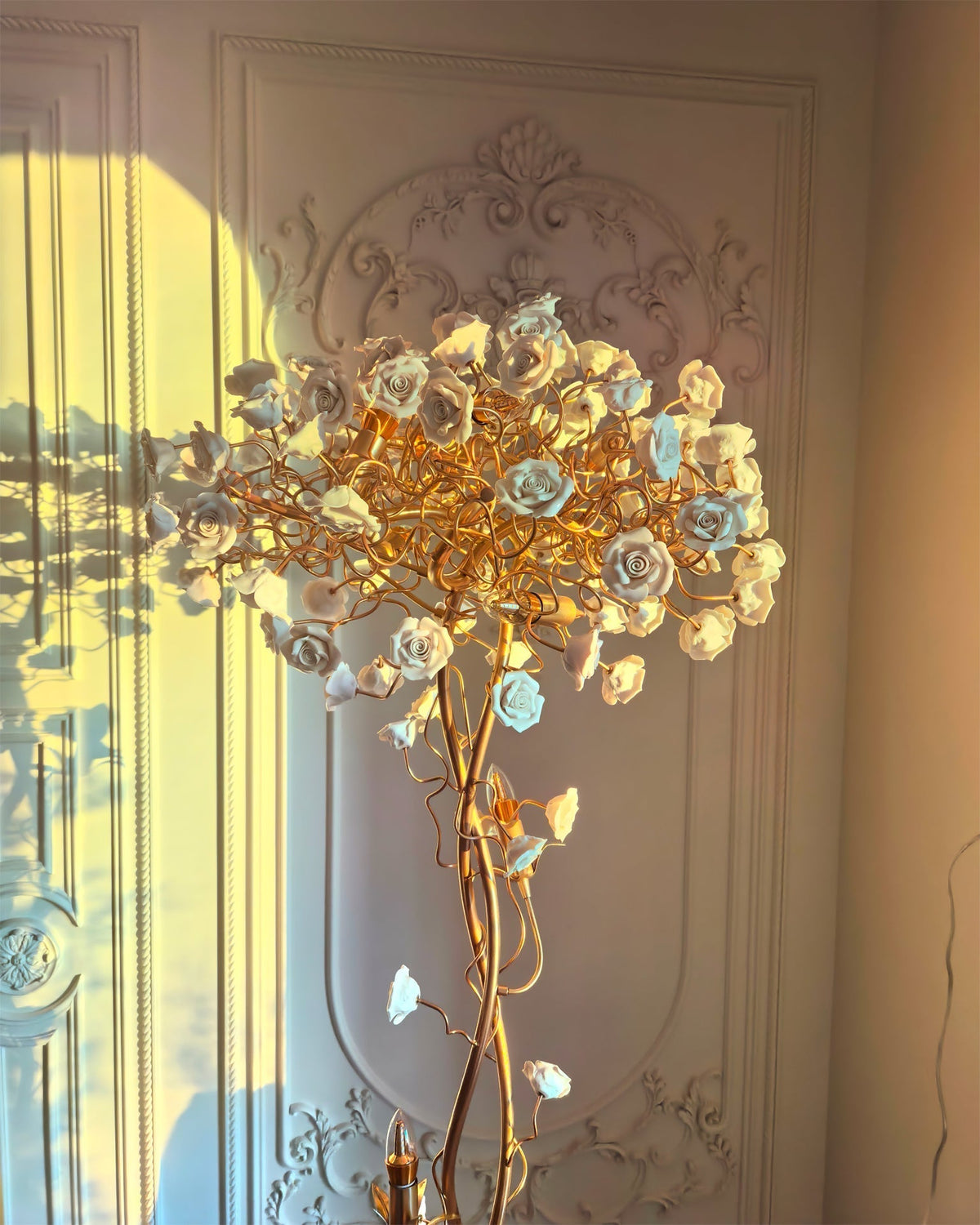 Ceramic Branch Brass Crystal Flower Floor Lamp