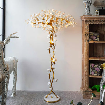 Ceramic Branch Brass Crystal Flower Floor Lamp
