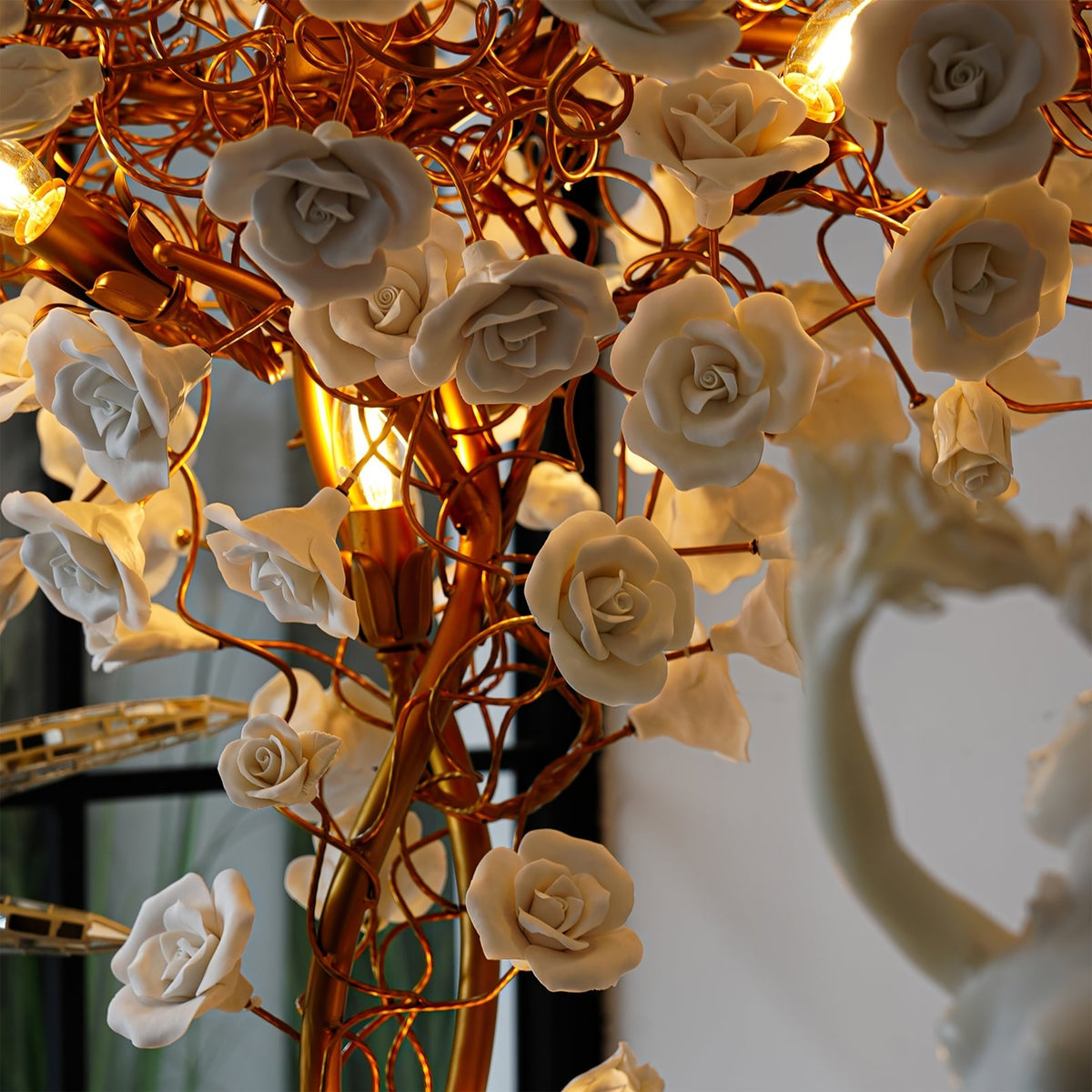 Ceramic Branch Brass Crystal Flower Floor Lamp