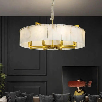 Alabaster Flake Brass Round Chandelier Lighting