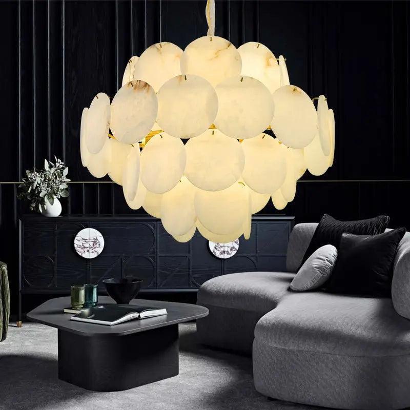 Spain Alabaster Flake Brass Living Room Chandelier