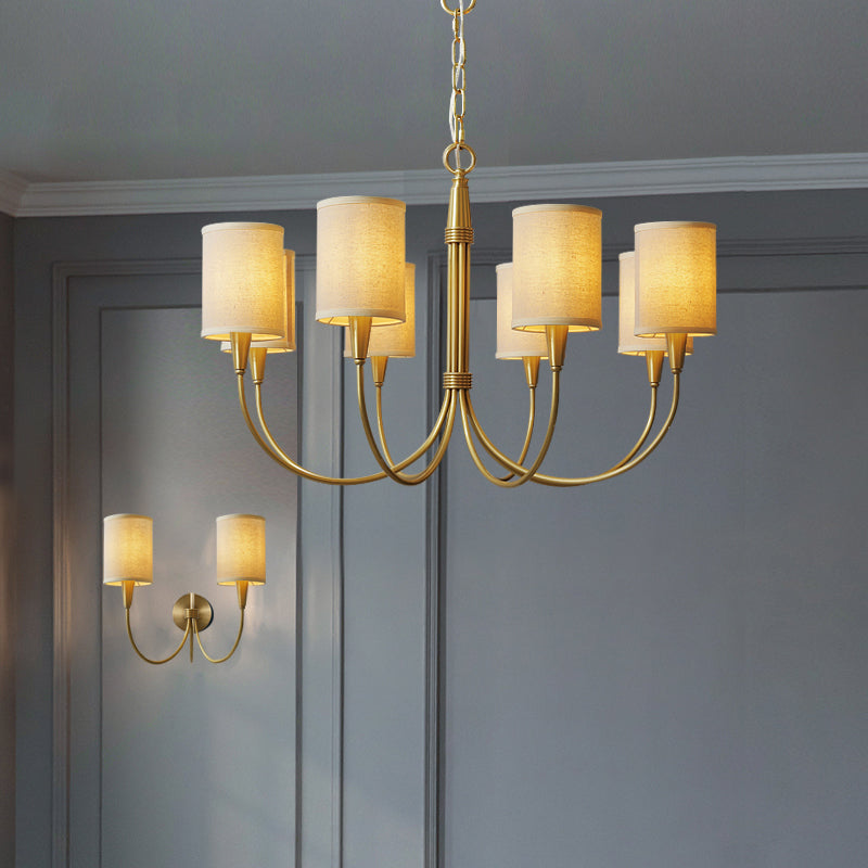 Brass Chandelier|mid Century Ceiling Fixtures Light|fabric Shades Adjustable Chain Pendant