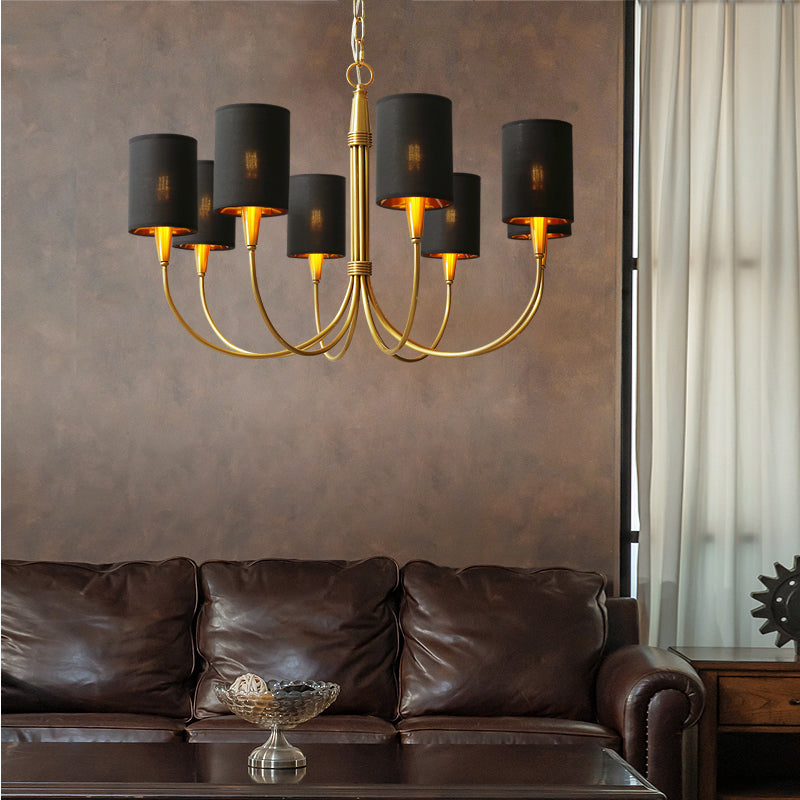 Brass Chandelier|mid Century Ceiling Fixtures Light|fabric Shades Adjustable Chain Pendant