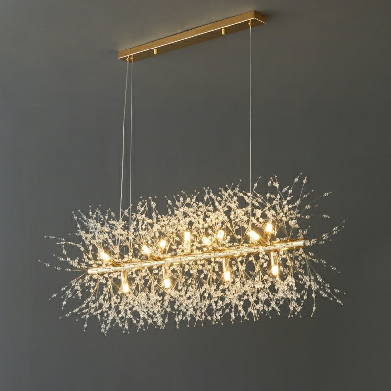 Dandelion Crystal Chandelier Light Firefly / Glowworm Hanging Lamp Pendant for Rectangle Dining Room