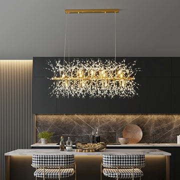 Dandelion Crystal Chandelier Light Firefly / Glowworm Hanging Lamp Pendant for Rectangle Dining Room