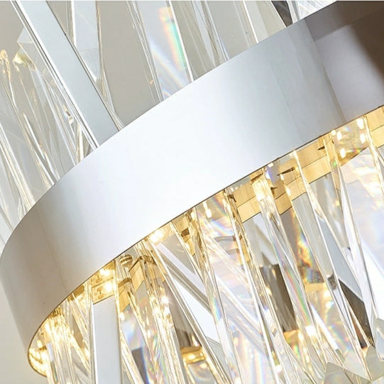 Round Chrome Stainless Steel K9 Crystal Chandelier Pendant Light Silver Finish for Living Dining Room