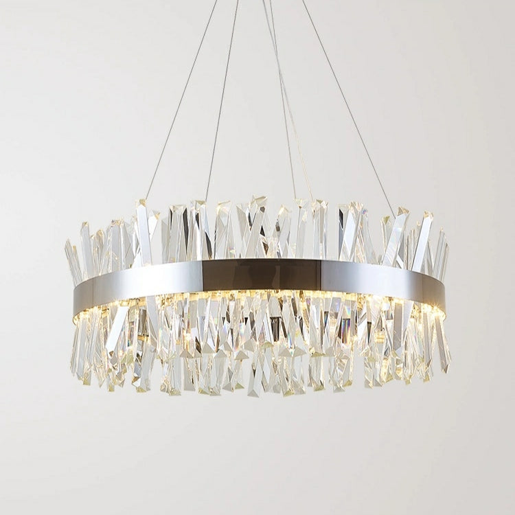 Round Chrome Stainless Steel K9 Crystal Chandelier Pendant Light Silver Finish for Living Dining Room