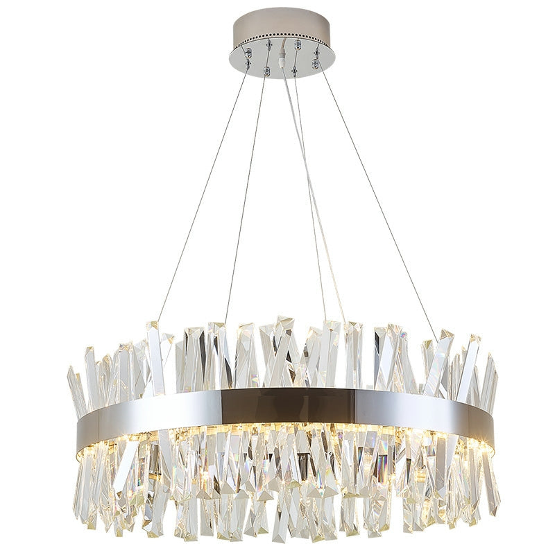 Round Chrome Stainless Steel K9 Crystal Chandelier Pendant Light Silver Finish for Living Dining Room