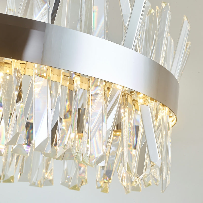 Round Chrome Stainless Steel K9 Crystal Chandelier Pendant Light Silver Finish for Living Dining Room