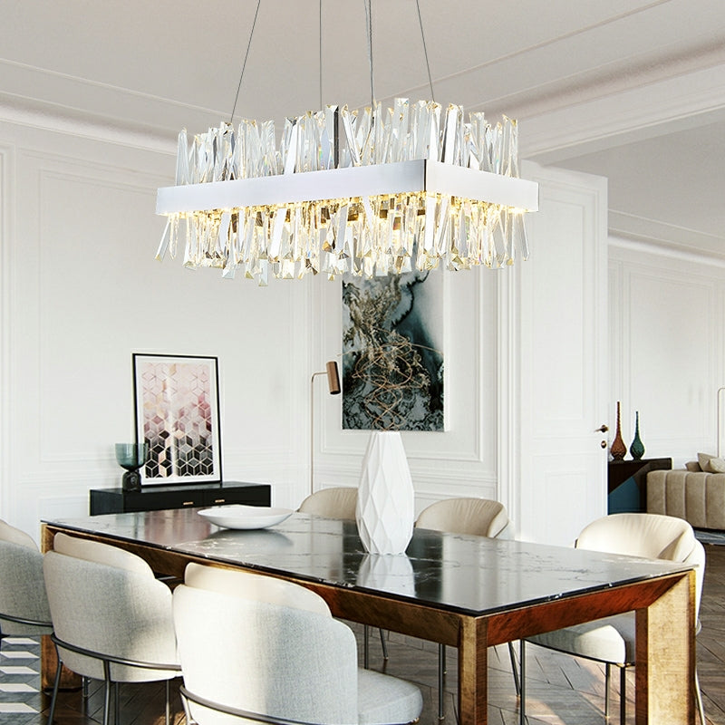Round Chrome Stainless Steel K9 Crystal Chandelier Pendant Light Silver Finish for Living Dining Room