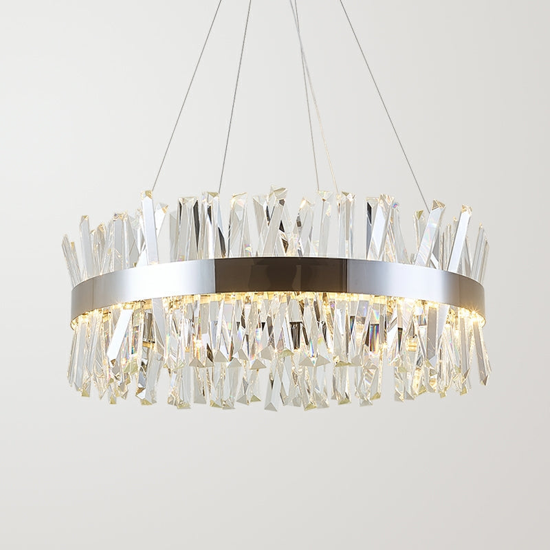 Round Chrome Stainless Steel K9 Crystal Chandelier Pendant Light Silver Finish for Living Dining Room