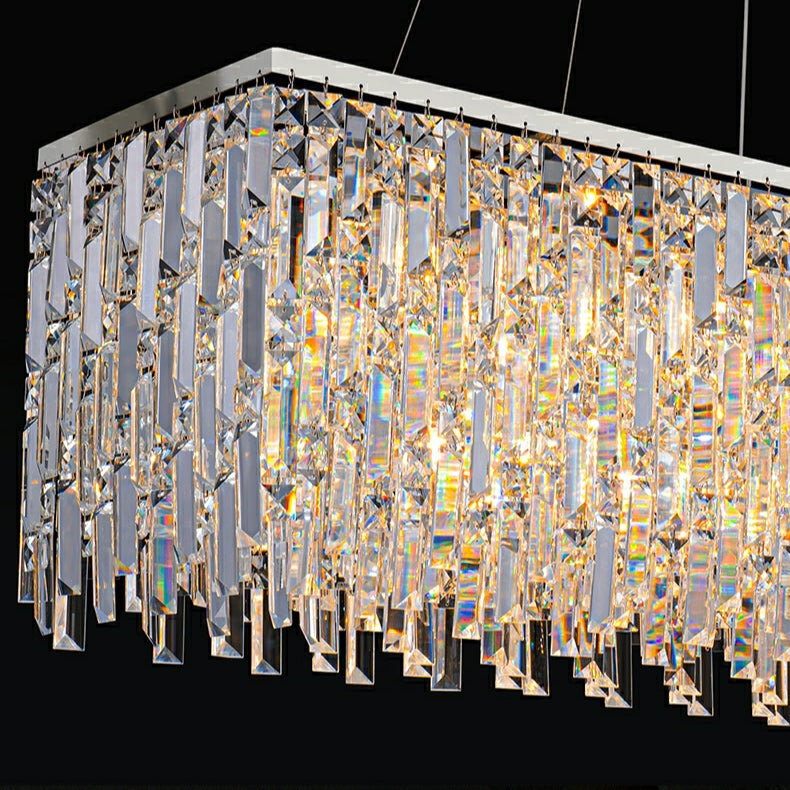 Chrome / Silver Decorative Kitchen Island Lighting Crystal Rectangle Chandelier for Long Dining Table Round