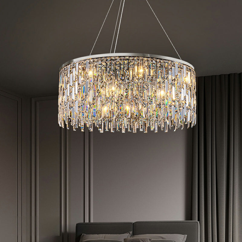 Chrome / Silver Decorative Kitchen Island Lighting Crystal Rectangle Chandelier for Long Dining Table Round