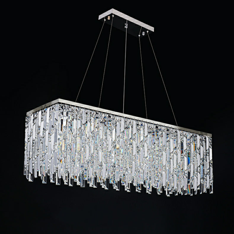 Chrome / Silver Decorative Kitchen Island Lighting Crystal Rectangle Chandelier for Long Dining Table Round