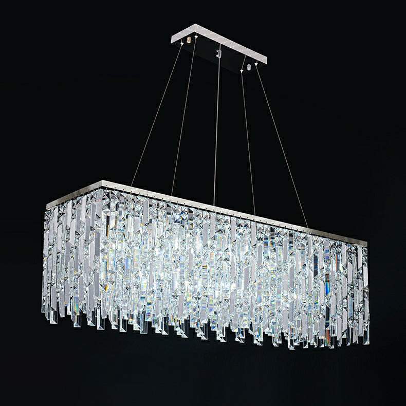 Chrome / Silver Decorative Kitchen Island Lighting Crystal Rectangle Chandelier for Long Dining Table Round