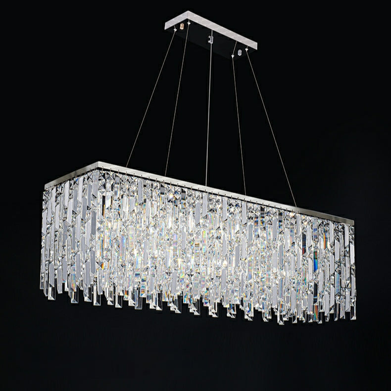 Chrome / Silver Decorative Kitchen Island Lighting Crystal Rectangle Chandelier for Long Dining Table Round